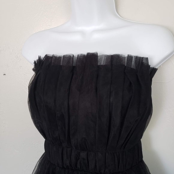 Black Tube Top Mini Dress Tulle Frilly Girly Cocktail Event Party GNO Sexy - Picture 8 of 8